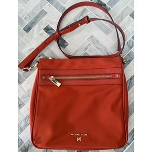 Michael Kors Crossbody Bag Nylon Deep Orange Gold Hardware